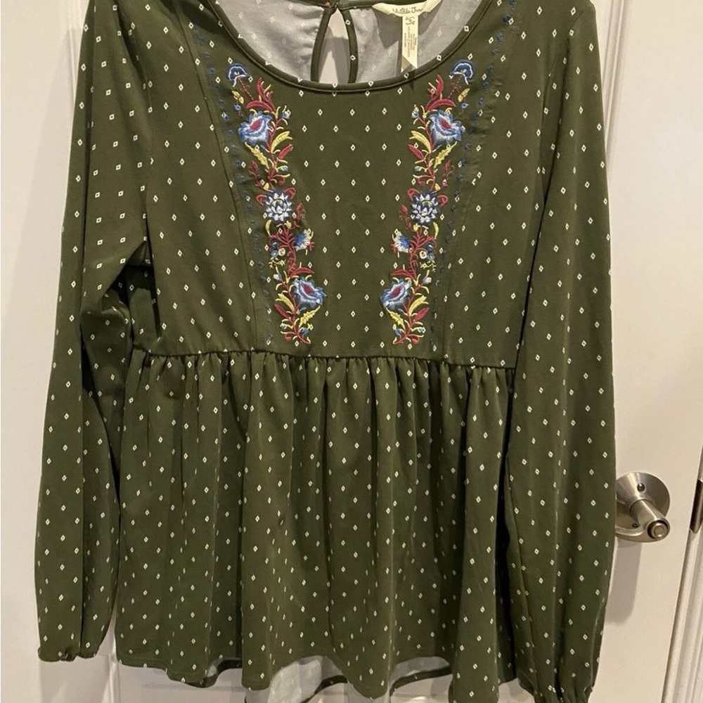 Matilda Jane Olive Embroidered Blouse Small olive Green